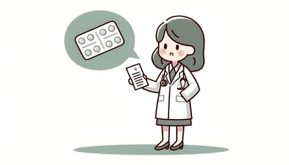 白衣を着た女性が紙を手に持ちながら説明しているシーン