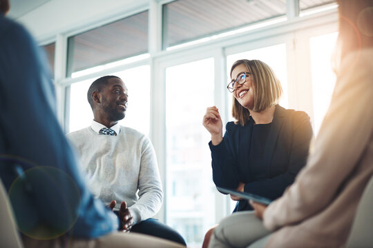 Mentor, workshop and support with business people in office for meeting, training or equality. Team, collaboration and development with employees in circle for communication and mission together