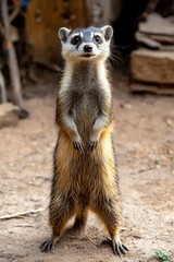 Fototapeta premium A coati standing on its hind legs, curiously looking at the camera in a tropical environment, [World Coati Day], [animal curiosity, tropical wildlife], ,