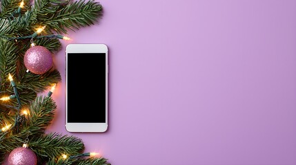 Festive smartphone surrounded by Christmas decorations