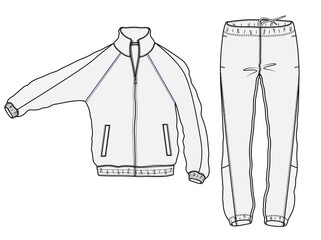 Tracksuit Jacket and Pant Technical CAD Fashion Illustration Front View © 212069668