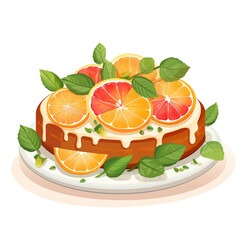 Citrus Cake With Orange And Grapefruit Slices And Green Leaves