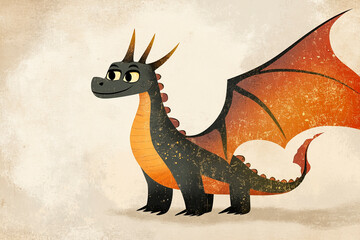 Fototapeta premium black dragon with orange wings 