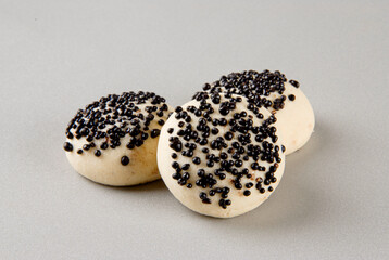 Decorative tea time cookies, on white background