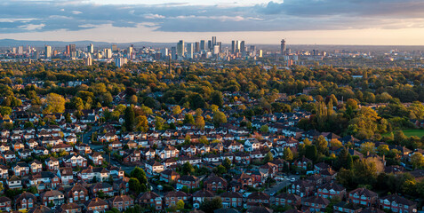 Manchester skyline panorama from Heaton Park, Prestwich. 