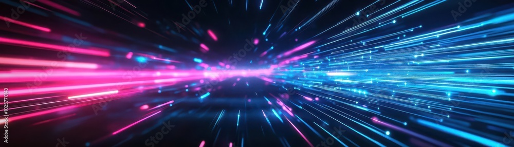 Poster abstract laser light patterns, sleek and sharp, neon glow, dark space, hightech energy flow