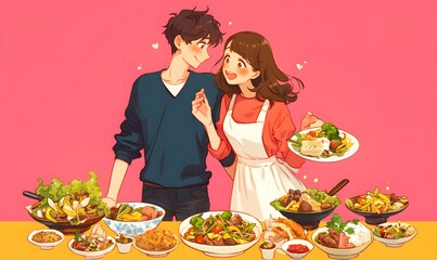 seamless pattern with vegetables,woman in a kitchen,girl with fruits,Healthy_Eating_Women_and_Various_Foods_minimal_simple, generation AI