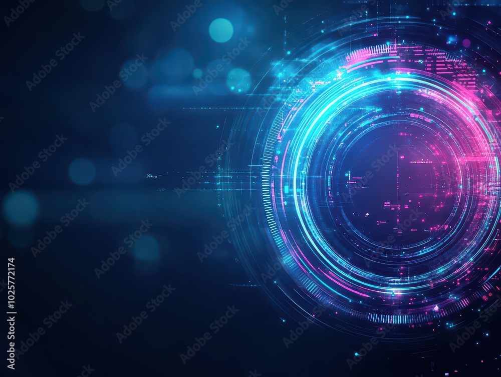 Aufkleber pulsating light rings, abstract geometric forms, floating in space, holographic glow, futuristic des