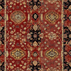 Naklejka premium Persian rug pattern, rich reds and golds, intricate floral designs, detailed weaving