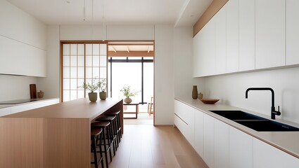 Elegant contemporary kitchen room interior. Kitchen Counter.