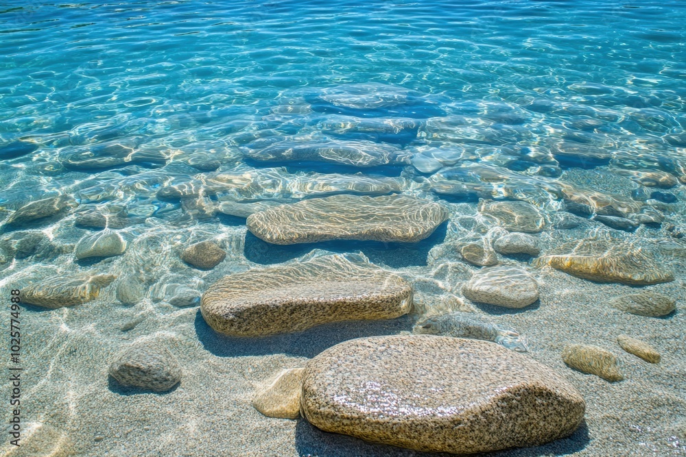 Wall mural crystal clear waters sunlit pebbles on serene beach