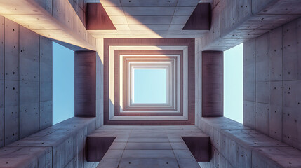 An abstract view of a contemporary structure with repeating geometric shapes and lines, showcasing perfect architectural symmetry in a minimalist design 