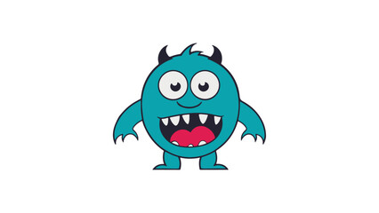 funny happy green scary cartoon monster smiling 