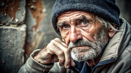 Obraz premium Reflective portrait of an elderly man in urban setting