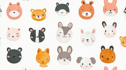 Kids room wallpaper featuring cute animal prints on a white background, ready for design projects.
