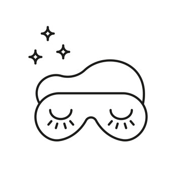 recommend clip art: Sleep Mask with Stars Line Icon. Restful Night and Dreaming Outline Symbol. Eye Mask for Sleeping. Nighttime Comfort. Editable Stroke. Isolated Vector Illustration