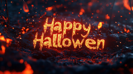 Artistic Font Design in Horror Style Featuring Bright Orange Water-Like Letters Spelling "Happy Halloween," Set Against a Simple Background, Capturing an Ultra-Detailed and Realistic Aesthetic Perfect