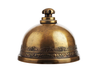 Vintage brass service bell with ornate floral designs, isolated on transparent cutout background