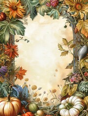 Autumn harvest frame with pumpkins and leaves