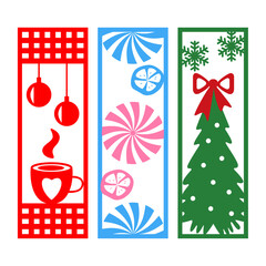 Christmas vertical sign, set. Vector illustration, 