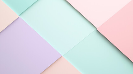 Obraz premium A geometric color block background featuring soft pastel shades like mint green, pale pink, and lavender, arranged in clean, sharp lines.