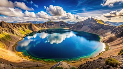 Fototapeta premium Crater lake at the base of volcano in the Andes Tilted Angle