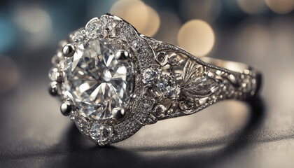 A close-up view of a luxurious diamond ring, highlighting its exquisite detail and craftsmanship.