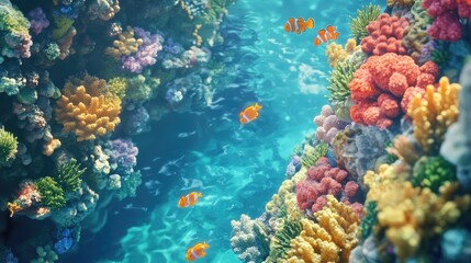 Fototapeta premium Colorful Coral Reef with Tropical Fish Swimming
