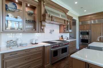 Fototapeta premium A kitchen with a large oven and a sink