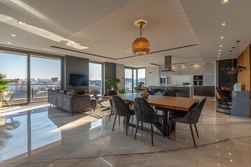 Fototapeta premium Luxury living room with view on the city.