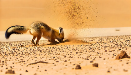 Playful Fox Digging in Desert Sand