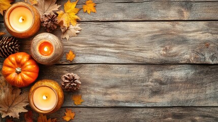Rustic Fall Table Arrangement with Candles and Leaves