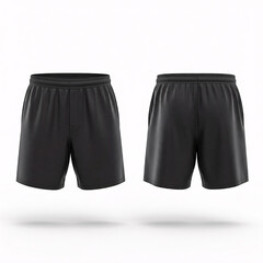 blank black sport shorts mockup 3d render front and back view isolated on white background