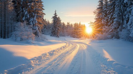 Obraz premium Winter Sunrise in Snowy Forest