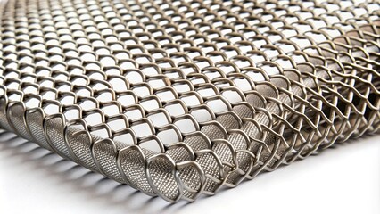 Obraz premium Closeup of swirling steel wire mesh sheet on white background