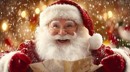 Animated Santa Claus Joyfully Checking His Nice List