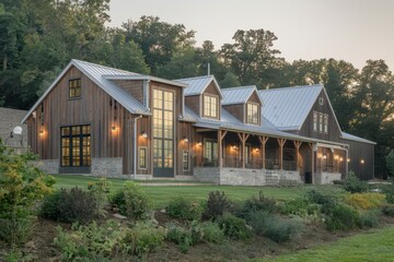 Fototapeta premium A large house with a lot of windows and a porch