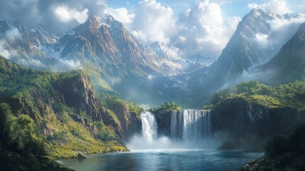 Fototapeta premium Majestic Mountain Waterfall