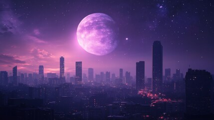 Purple Moonlit Cityscape