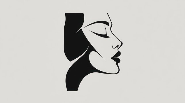 recommend clip art: Minimalist black and white profile illustration of a woman's face with long eyelashes and closed eyes.