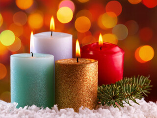 burning candles with bright background