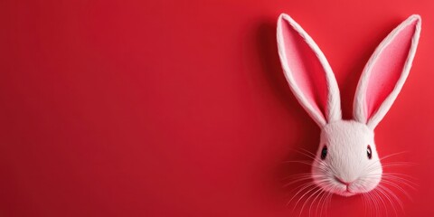 Fototapeta premium Stylized bunny ears in soft pastels, contrasted by a bright red background, playful and minimalist vibe