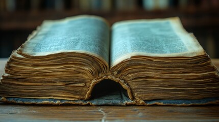 Ancient Open Book on Wooden Table