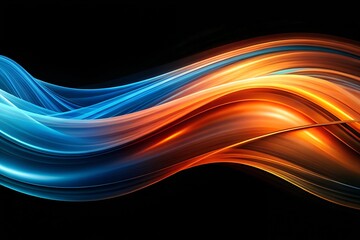 Abstract Background with Flowing Blue and Orange Waves on Black