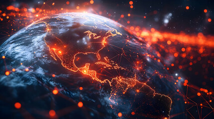 Abstract Planet Earth with Glowing Connections Shows Global Network in Space