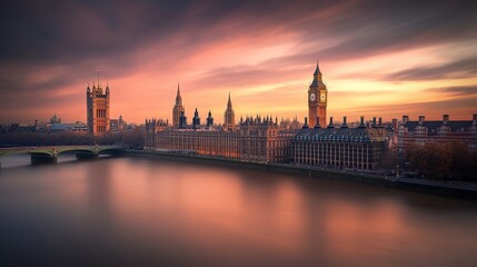 Naklejka premium Dramatic High Angle Shot of Big Ben at Sunset