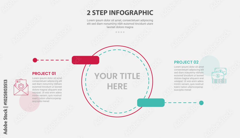Poster 2 points template infographic outline style with 2 point stage or step comparison template with big 