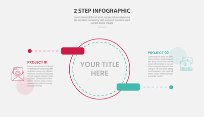2 points template infographic outline style with 2 point stage or step comparison template with big circle and round rectangle pointer up and down for slide presentation