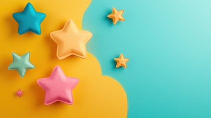 Colorful star shapes on a vibrant background, perfect for playful designs and children's themes.