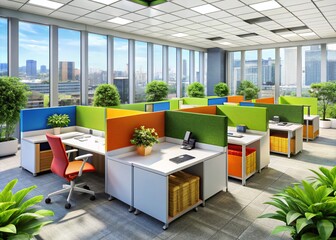 Fototapeta premium Modern Cubicles for Office Spaces: Enhance Productivity and Comfort with Stylish Workstations for Your Team